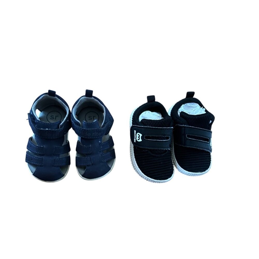 Set Of 2 Toddler Shoes Sz 4 & 3- Stride Rite Sandals & Brightian Mesh Sneakers